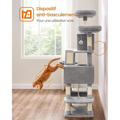 Zatte Arbre à chat 168 cm avec 2 cabanes, hamac et 14 griffoirs - Stable