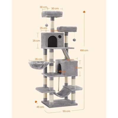 Zatte Arbre à chat 168 cm avec 2 cabanes, hamac et 14 griffoirs - Stable
