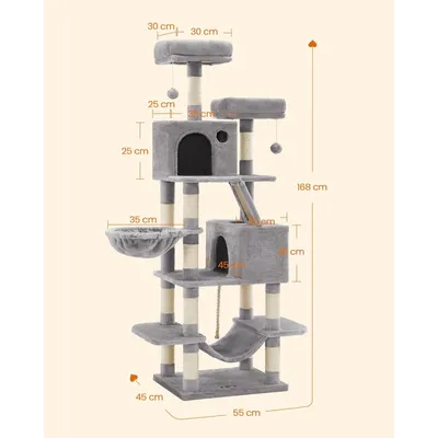 Zatte Arbre à chat 168 cm avec 2 cabanes, hamac et 14 griffoirs - Stable
