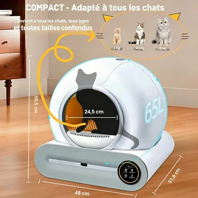 Zatte Litière autonettoyante chat 65L - Auto nettoyage, anti-odeurs, app Zatte Litière autonettoyante chat 65L - Auto nettoyage, anti-odeurs, app