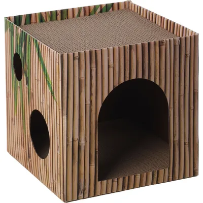 Cube Griffoir en Carton JAMI-CUBE Effet Bambou pour Chat Cube Griffoir en Carton JAMI-CUBE Effet Bambou pour Chat