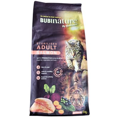 Croquettes chat stérilisé sans céréales au saumon Bubi Nature - 6 kg