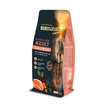 Croquettes chat stérilisé sans céréales au saumon Bubi Nature - 1,5 kg Croquettes chat stérilisé sans céréales au saumon Bubi Nature - 1,5 kg