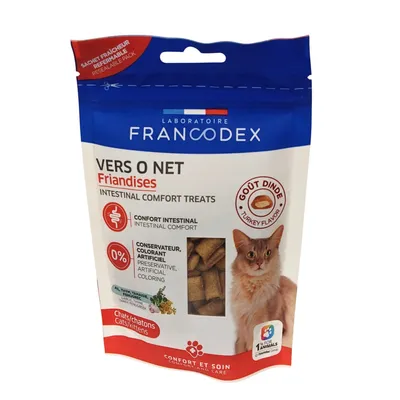 Vers o net Friandises Confort Intestinal 65 g pour chats et chatons. Vers o net Friandises Confort Intestinal 65 g pour chats et chatons.