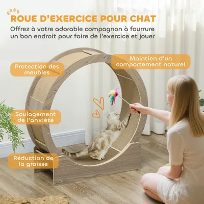 PawHut - roue d'exercice grattoirs pour chat H.94 cm - brun PawHut - roue d'exercice grattoirs pour chat H.94 cm - brun