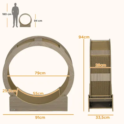 PawHut - roue d'exercice grattoirs pour chat H.94 cm - brun PawHut - roue d'exercice grattoirs pour chat H.94 cm - brun