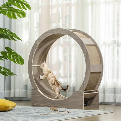 PawHut - roue d'exercice grattoirs pour chat H.94 cm - brun