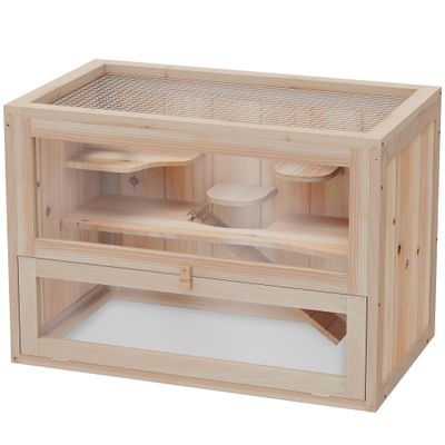 PawHut - Cage rongeurs avec rampe plateformes toit ouvrant bois - gris