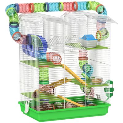 PawHut - Cage hamster avec tunnel roue H.59 cm