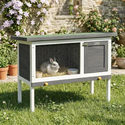 PawHut - clapier lapin niche intégrée H.65 cm - gris PawHut - clapier lapin niche intégrée H.65 cm - gris