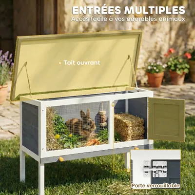 PawHut - clapier lapin niche intégrée H.65 cm - gris PawHut - clapier lapin niche intégrée H.65 cm - gris