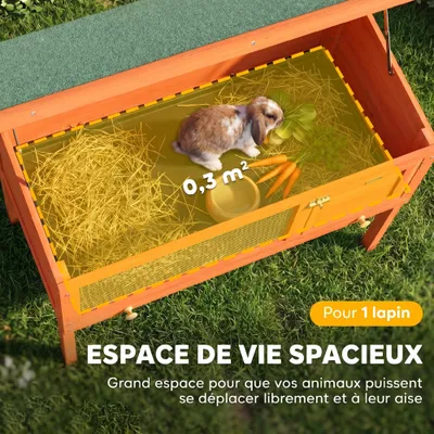 PawHut - clapier lapin niche intégrée H.65 cm - orange PawHut - clapier lapin niche intégrée H.65 cm - orange