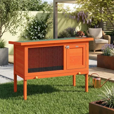 PawHut - clapier lapin niche intégrée H.65 cm - orange PawHut - clapier lapin niche intégrée H.65 cm - orange