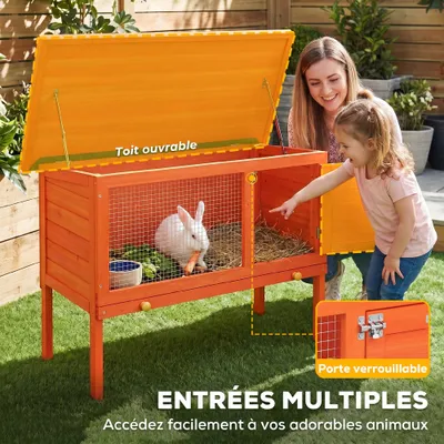 PawHut - clapier lapin niche intégrée H.65 cm - orange PawHut - clapier lapin niche intégrée H.65 cm - orange