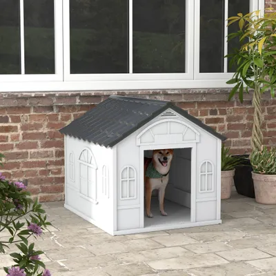 PawHut - Niche chien style cottage motifs fenêtres porte aération PawHut - Niche chien style cottage motifs fenêtres porte aération