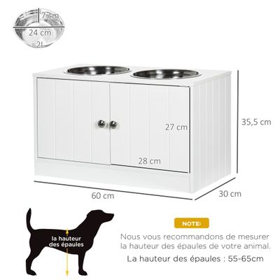 PawHut - Porte-gamelles surélevé armoire 2 en 1 - 2 portes, 2 gamelles