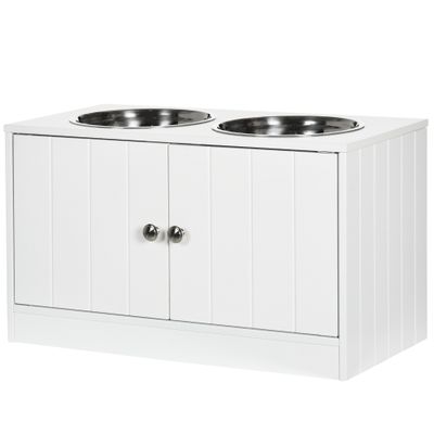 PawHut - Porte-gamelles surélevé armoire 2 en 1 - 2 portes, 2 gamelles