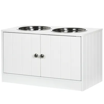 PawHut - Porte-gamelles surélevé armoire 2 en 1 - 2 portes, 2 gamelles PawHut - Porte-gamelles surélevé armoire 2 en 1 - 2 portes, 2 gamelles