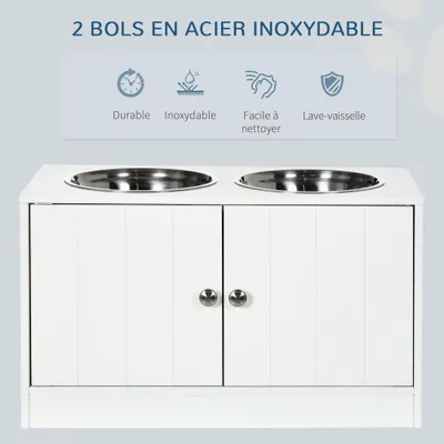 PawHut - Porte-gamelles surélevé armoire 2 en 1 - 2 portes, 2 gamelles PawHut - Porte-gamelles surélevé armoire 2 en 1 - 2 portes, 2 gamelles