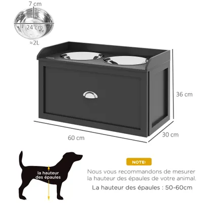 PawHut - Porte-gamelles surélevé rangement 2 en 1 - tiroir, 2 gamelles PawHut - Porte-gamelles surélevé rangement 2 en 1 - tiroir, 2 gamelles