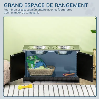 PawHut - Porte-gamelles surélevé armoire 2 en 1 - 2 portes, 2 gamelles PawHut - Porte-gamelles surélevé armoire 2 en 1 - 2 portes, 2 gamelles