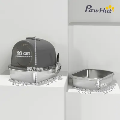 PawHut - Bac à Litière Fermé-pelle, couv. amov., porte, désod.