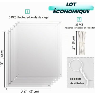 Zatte Doublures de Cage Transparentes Lot de 6 - Anti-Urine Petits Animaux