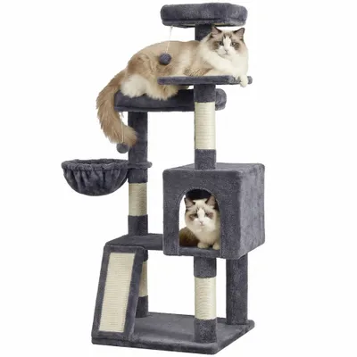 Feandrea Arbres à chat avec Maison et Panier, Griffoir, Hauteur 136 cm