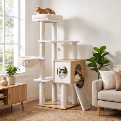 FEANDREA - Arbre à chat - Moderne bois niche griffoir