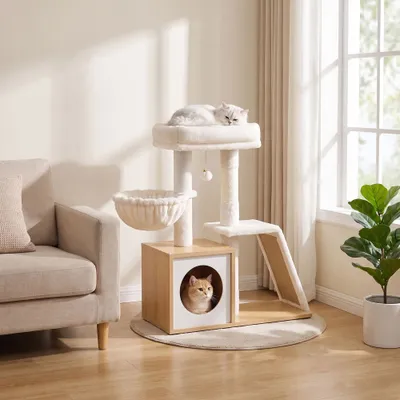 FEANDREA - Arbre à chat - Moderne bois niche griffoir FEANDREA - Arbre à chat - Moderne bois niche griffoir