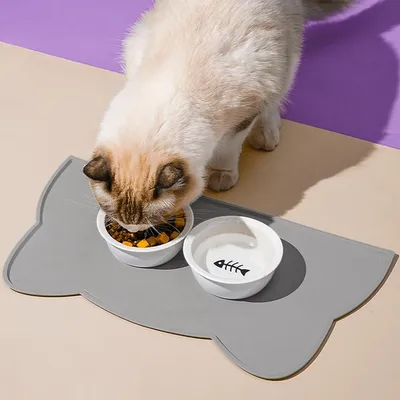 Zatte Tapis Silicone Antidérapant pour Gamelles Chat et Chien - Gris Foncé