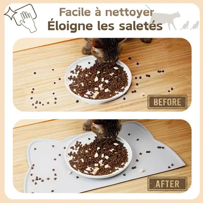 Zatte Tapis Silicone Antidérapant pour Gamelles Chat et Chien - Gris Foncé