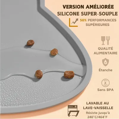 Zatte Tapis Silicone Antidérapant pour Gamelles Chat et Chien - Gris Foncé