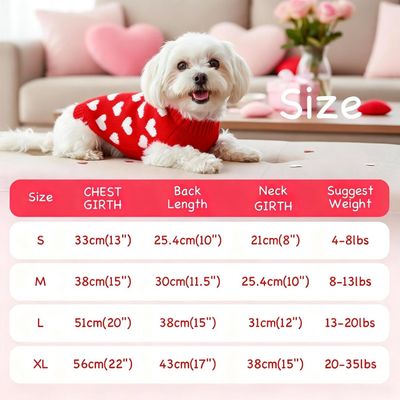 Zatte Pull Saint-Valentin Cœur Rouge pour Petit Chien et Chat - M