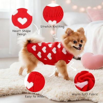 Zatte Pull Saint-Valentin Cœur Rouge pour Petit Chien et Chat - M