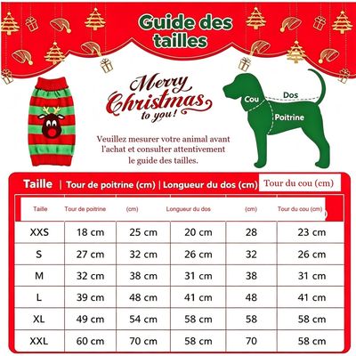 Zatte Pull de Noël Tricoté Renne pour Chien et Chat - Vert Taille XXL