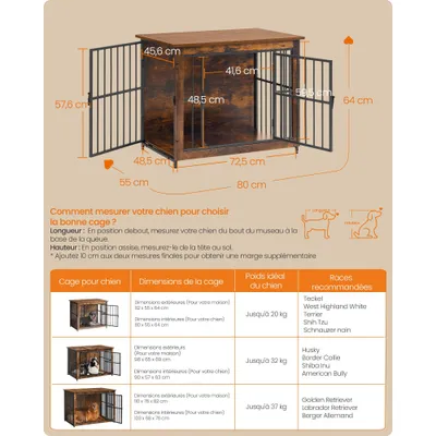 FEANDREA - Meuble Cage pour Chien - Acier 82x55x64 cm FEANDREA - Meuble Cage pour Chien - Acier 82x55x64 cm