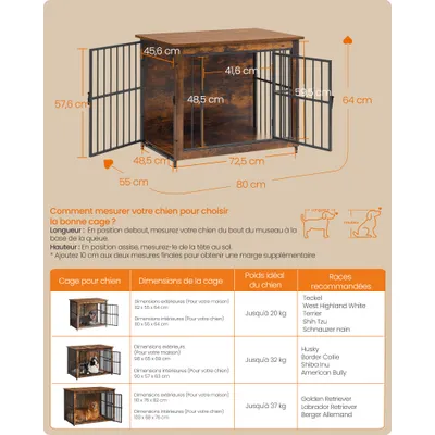 FEANDREA - Meuble Cage pour Chien - Acier 82x55x64 cm FEANDREA - Meuble Cage pour Chien - Acier 82x55x64 cm