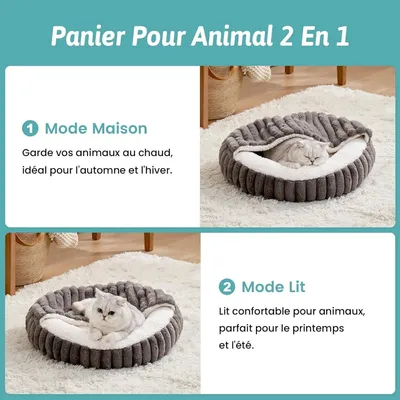 Zatte Lit Cachère Donut 50 cm avec Couverture pour Chat et Petit Chien