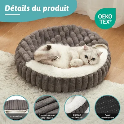 Zatte Lit Cachère Donut 50 cm avec Couverture pour Chat et Petit Chien