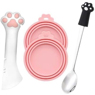 Zatte Lot de 3 Cuillères Chat avec Couvercles Hermétiques et Ouvre-boîte
