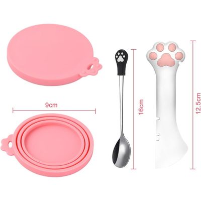 Zatte Lot de 3 Cuillères Chat avec Couvercles Hermétiques et Ouvre-boîte