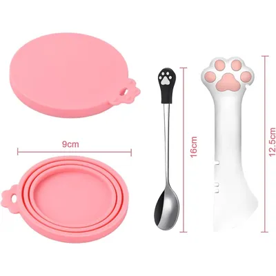 Zatte Lot de 3 Cuillères Chat avec Couvercles Hermétiques et Ouvre-boîte