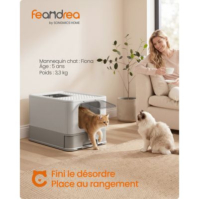 FEANDREA - Bac à Litière Chat - Acier Inoxydable Tiroir