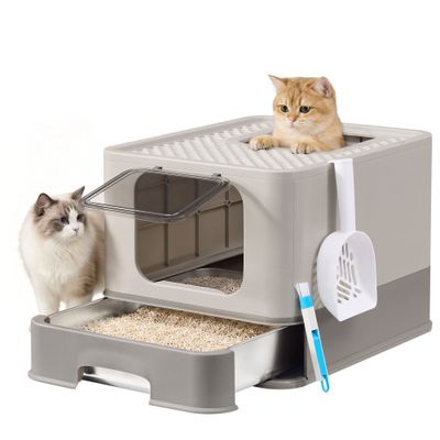 FEANDREA - Bac à Litière Chat - Acier Inoxydable Tiroir