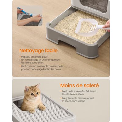 FEANDREA - Bac à Litière Chat - Acier Inoxydable Tiroir