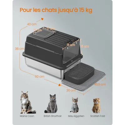 Feandrea - Bac à Litière - Acier Inoxydable Feandrea - Bac à Litière - Acier Inoxydable