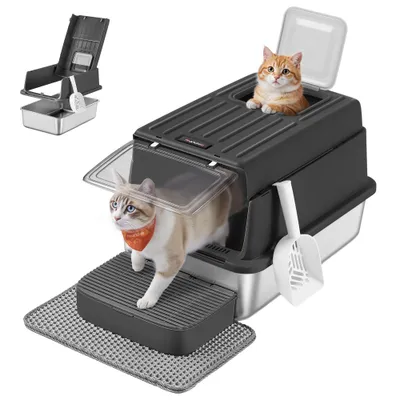 Feandrea Bac à Litière pour Chat, en Acier Inoxydable, Jusqu’à 15 kg