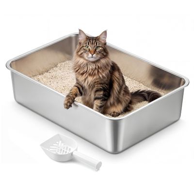 Feandrea Bac à Litière pour Chats en Acier Inoxydable, Ouvert