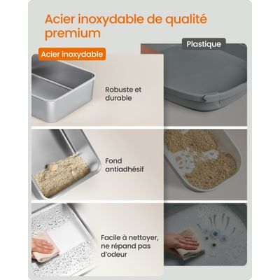 Feandrea - Bac à Litière - Acier Inoxydable Ouvert